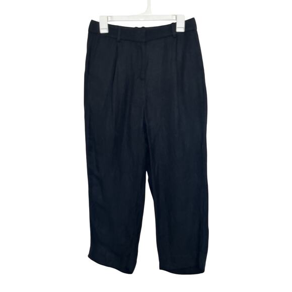 J Crew Linen Cupro Blend Black Wide-Leg Cropped Pants Size 6P Classic Comfy - Picture 1 of 6